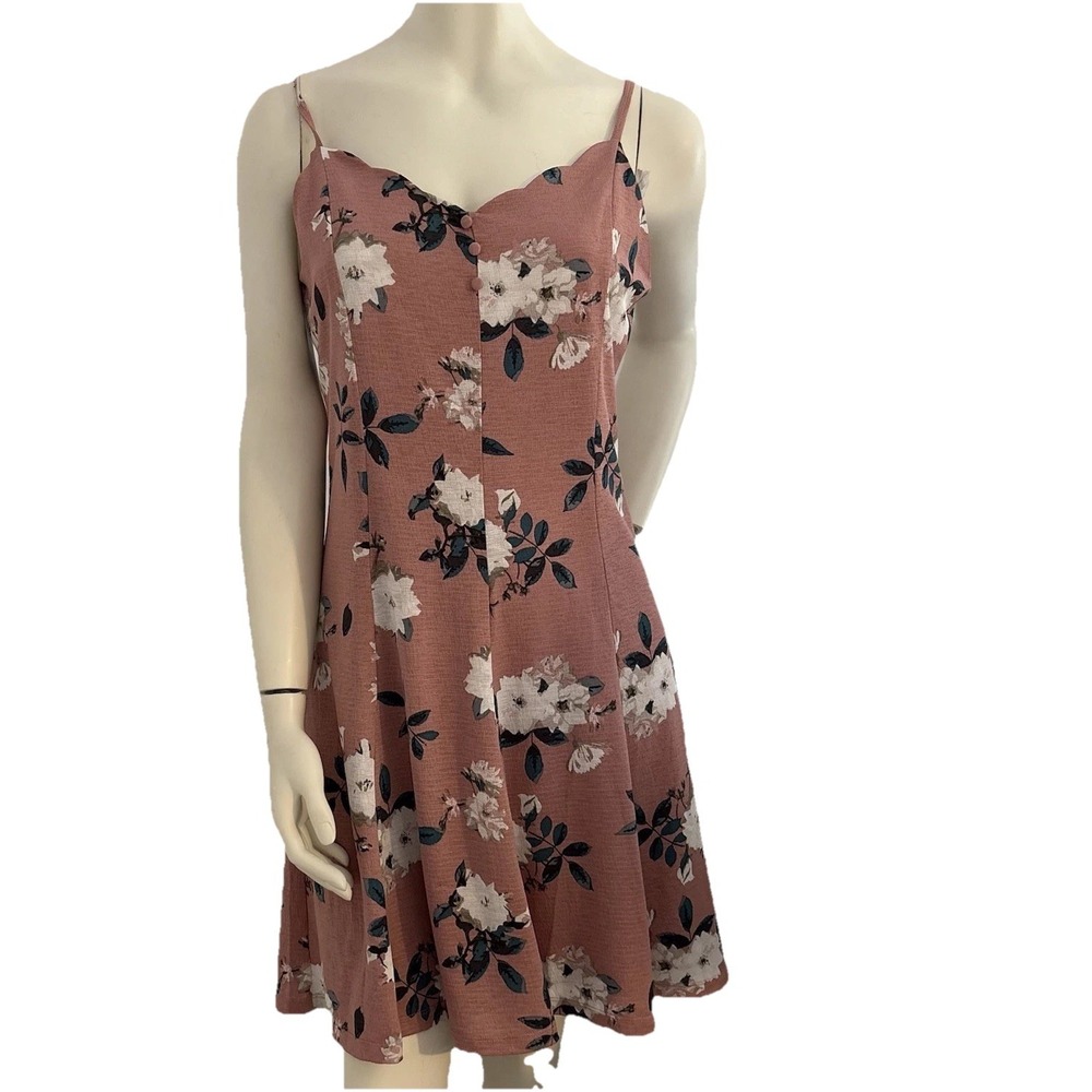Kismet Pink Floral Fit + Flare Sundress Adjustable Spaghetti Strap Cottagecore M